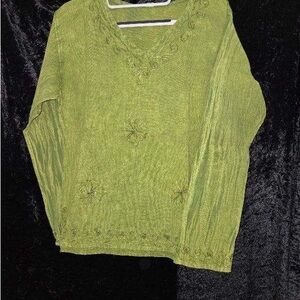 Green Embroidered Women's Sweater